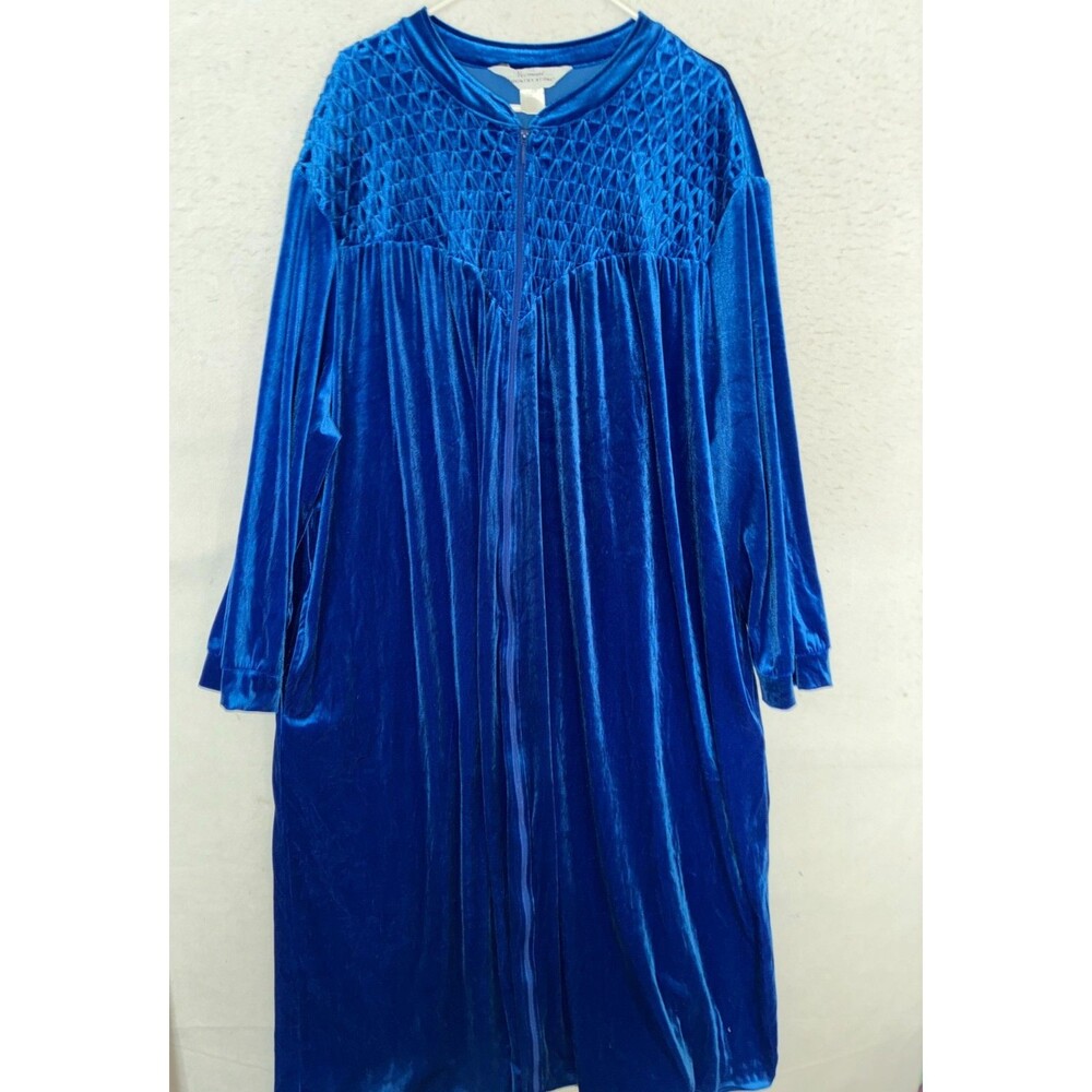 The Vermont Country Store Blue Velvet Full Zip Night Gown House Coat 4X Kaftan